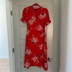 Lulu's Vibrant Red Floral Midi Dress